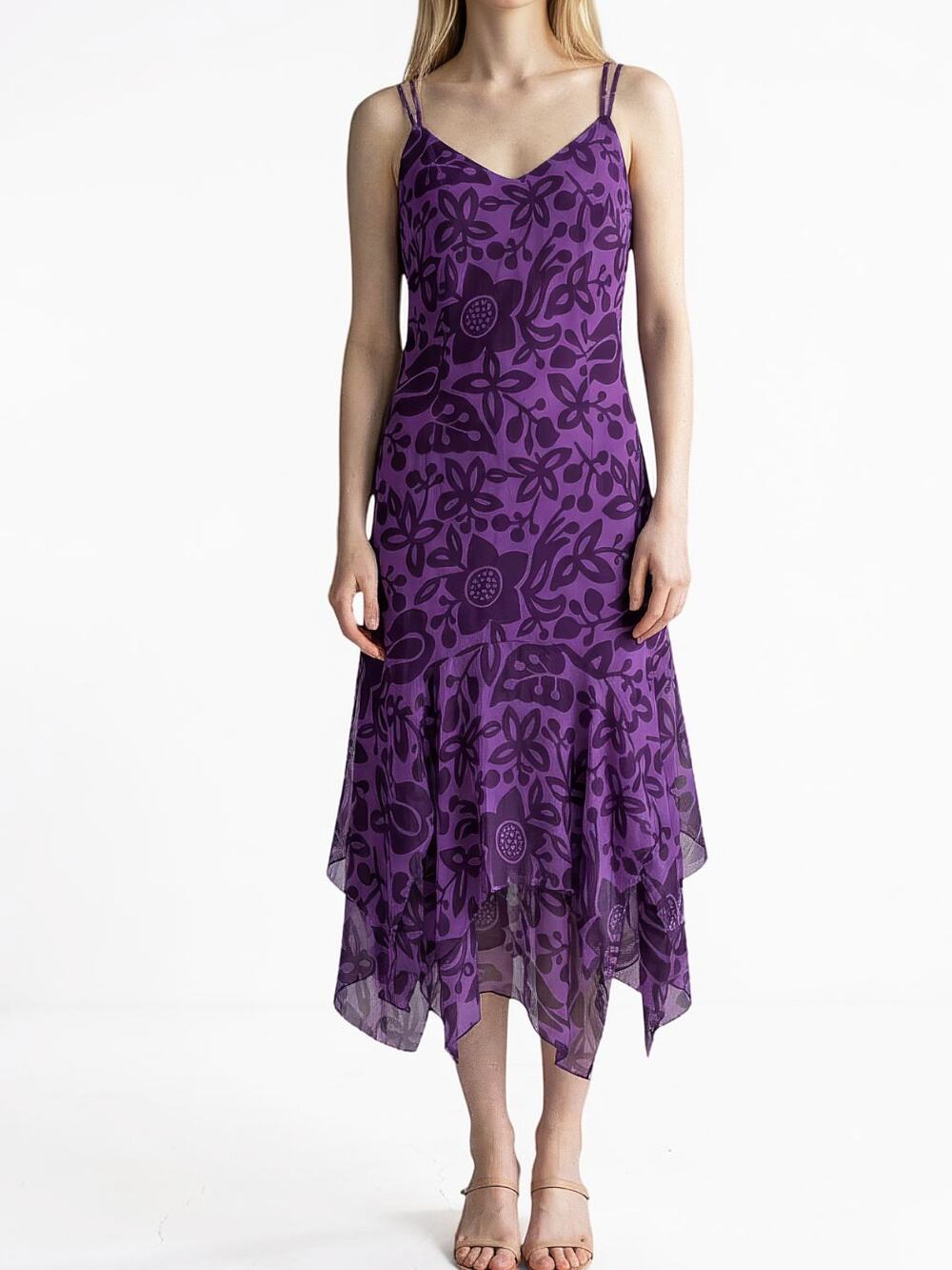 THE PYRAMID COLLECTION PURPLE BOHO GYPSY PRINT CHIFFON LAYER DRESS 4